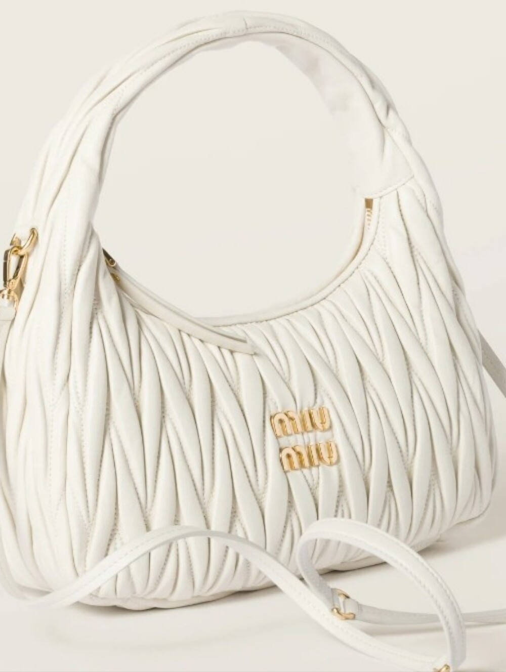 White Pleats Matelassé Nappa Leather Crossbody Bag